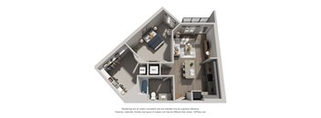 A 3D floor plan of a house with labeled rooms.