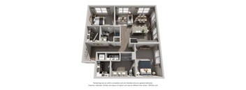 A 3D floor plan of a house with labeled rooms.
