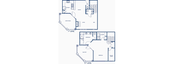 a floor plan of a town house with two bedrooms and two bathrooms and two balcony area.