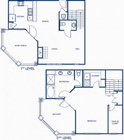 a floor plan of a town house with two bedrooms and two bathrooms and two balcony area.