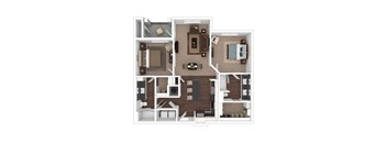 a floor plan of a two bedroom apartment with a living room and kitchen