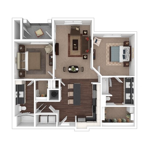 a floor plan of a two bedroom apartment with a living room and kitchen