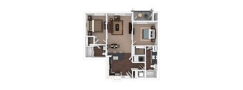 a floor plan of a two bedroom apartment with two bathrooms and a balcony