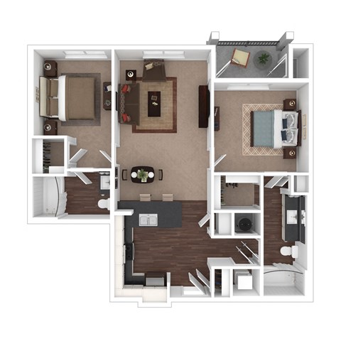 a floor plan of a two bedroom apartment with two bathrooms and a balcony