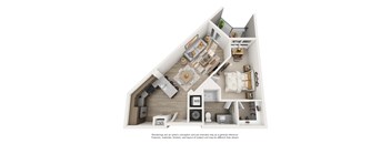 a 3d floor plan of a home with a bedroom and living room