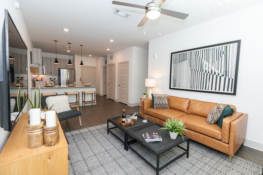 a living room with a couch and a coffee table