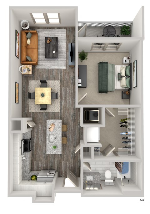 birds eye view one bedroom apartment
