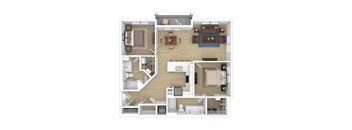 a 3d floor plan of a house with a bedroom and living room