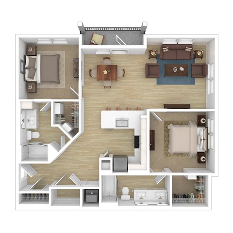 a 3d floor plan of a house with a bedroom and living room