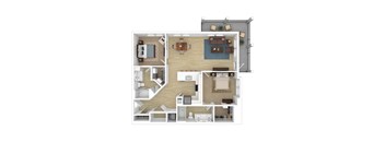 a floor plan of a bedroom apartment with a living room and a kitchen