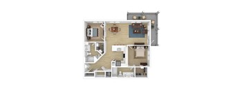a 3d floor plan of a residence with bedrooms and a living room