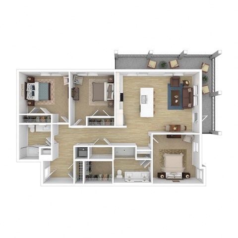 a 3d floor plan of a house with a bedroom and a living room