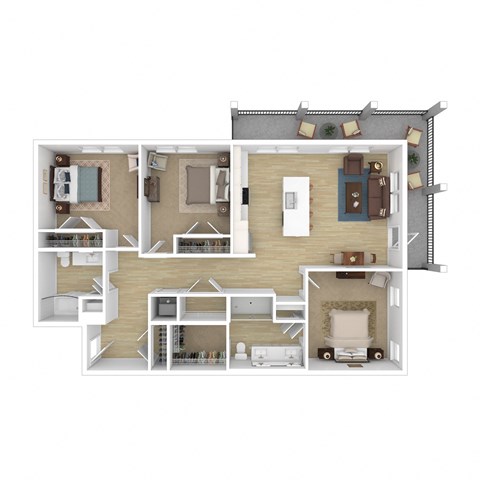 a 3d floor plan of a house with a bedroom and a living room