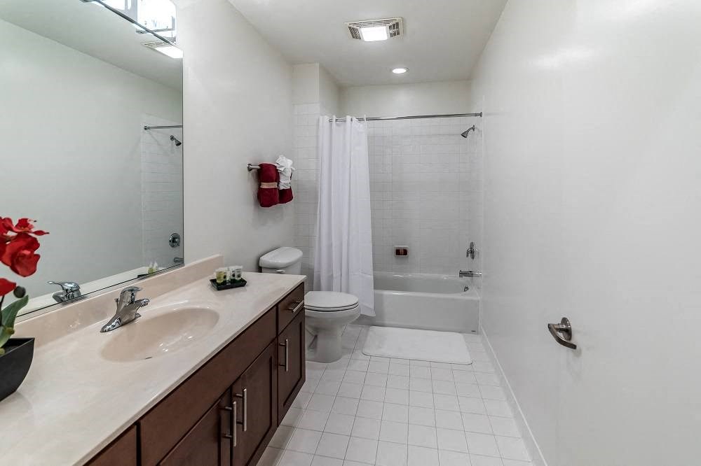 a bathroom with a sink and a toilet and a shower