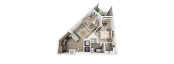 A detailed 3D floor plan of a house layout.