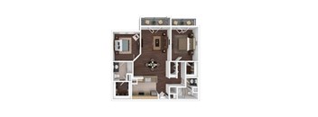 A floor plan of a house with a kitchen, living room, and two bedrooms.