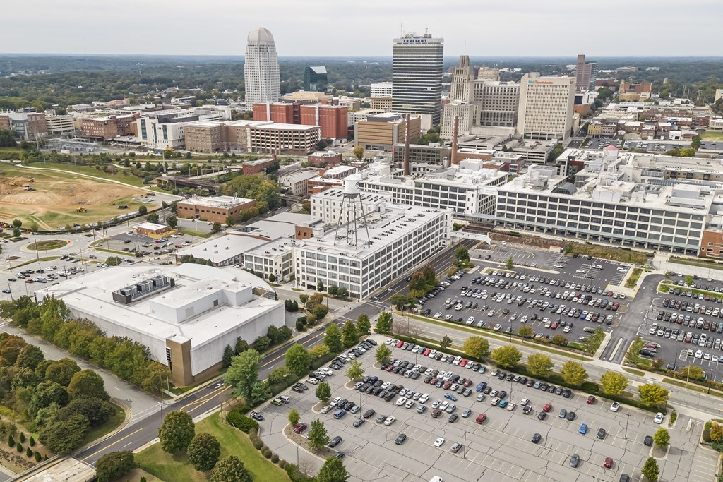 an aerial view of the city