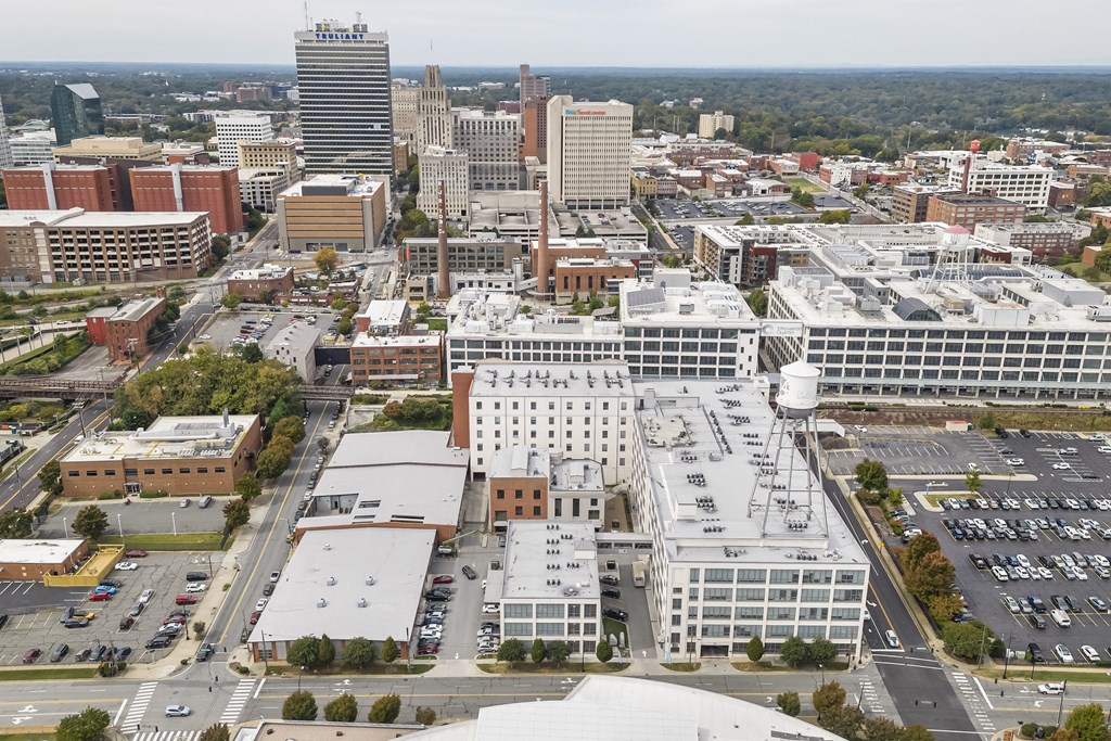 an aerial view of the city