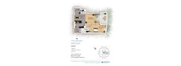 A floor plan for an apartment at The Abigail showing the layout of the rooms.