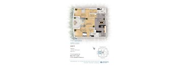 A floor plan for apartment unit C at The Abigail, showing a living room, two bedrooms, a dining/kitchen area, and bathrooms.
