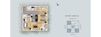 a floor plan of two bedrooms and a bathroom