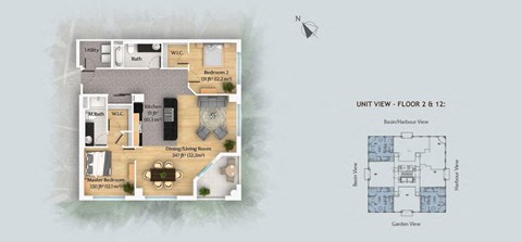 a floor plan of two bedrooms and a bathroom