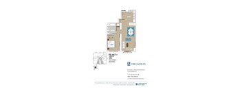 A floor plan for an apartment named The Charles shows a living room, two bedrooms, a bathroom, and a laundry room.