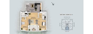 a floor plan of a house with a bedroom and a living room