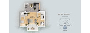 a floor plan of a house with a bedroom and a living room