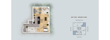 a floor plan of a house with a bedroom and a living room