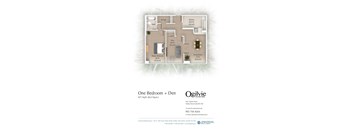 A floor plan for a one bedroom apartment with den, measuring 671 square feet, is displayed.