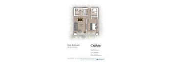 A floor plan for a one bedroom apartment at Ogilvie On the Park.
