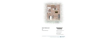 A floor plan for a one bedroom apartment at Ridgeway Towers.