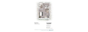 A floor plan for a Bachelor apartment at Southpoint Apartments.
