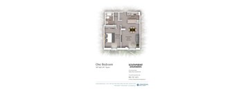 A floor plan for a one bedroom apartment at Southpoint Apartments.