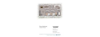 A floor plan for a three bedroom apartment is shown.