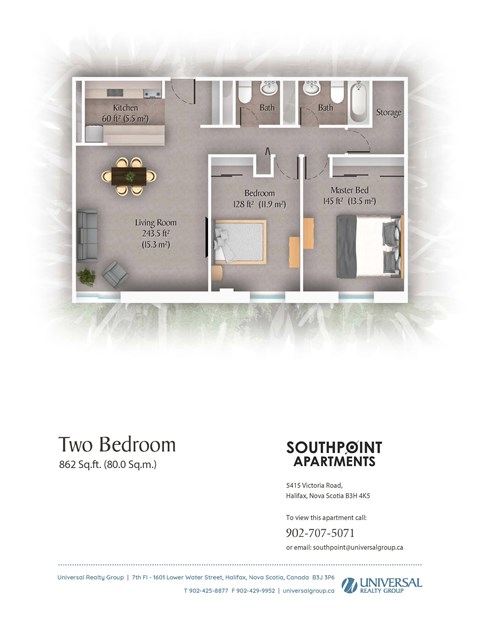 A floor plan for a two bedroom apartment is shown.