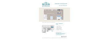 A floor plan for a 1 bedroom apartment at The Nelson Residences.
