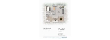 A floor plan for a one bedroom apartment at Westfield Apartments.