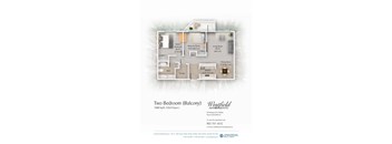 A floor plan for a two bedroom apartment with a balcony.
