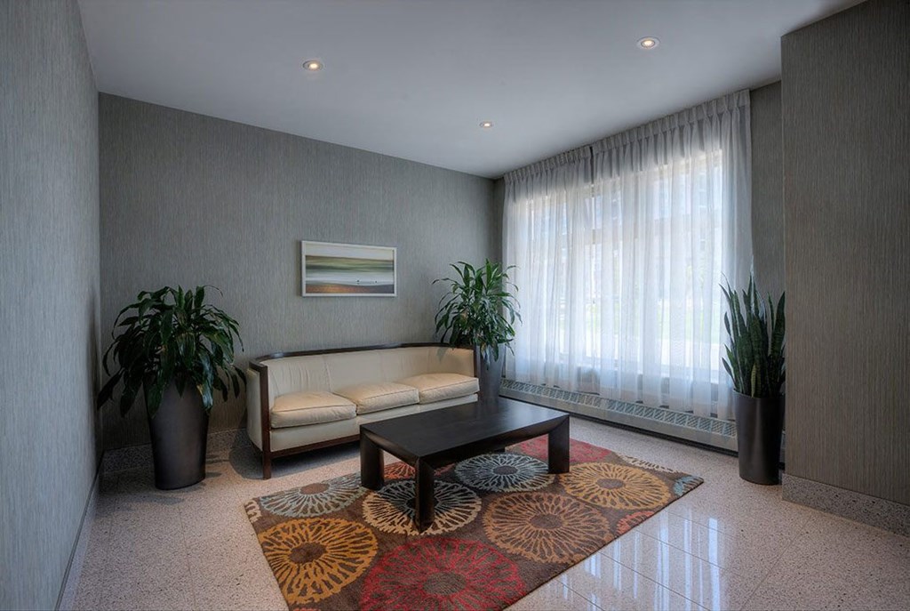 a living room with a couch and a coffee table