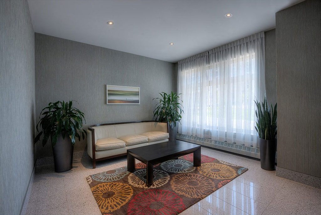 a living room with a couch and a coffee table
