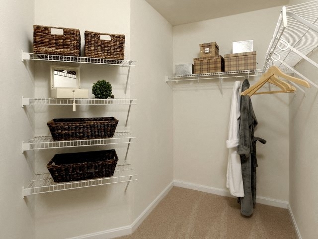 Walk-in closet space, with shelves