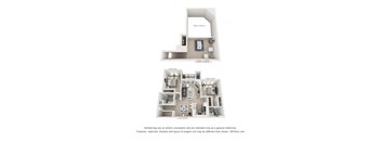A floor plan of a two-bedroom apartment with a kitchen and living room.