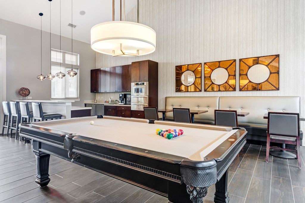The Oaks of Vernon Hills - Clubhouse with Billiards Table, Kitchen & Dining Spaces