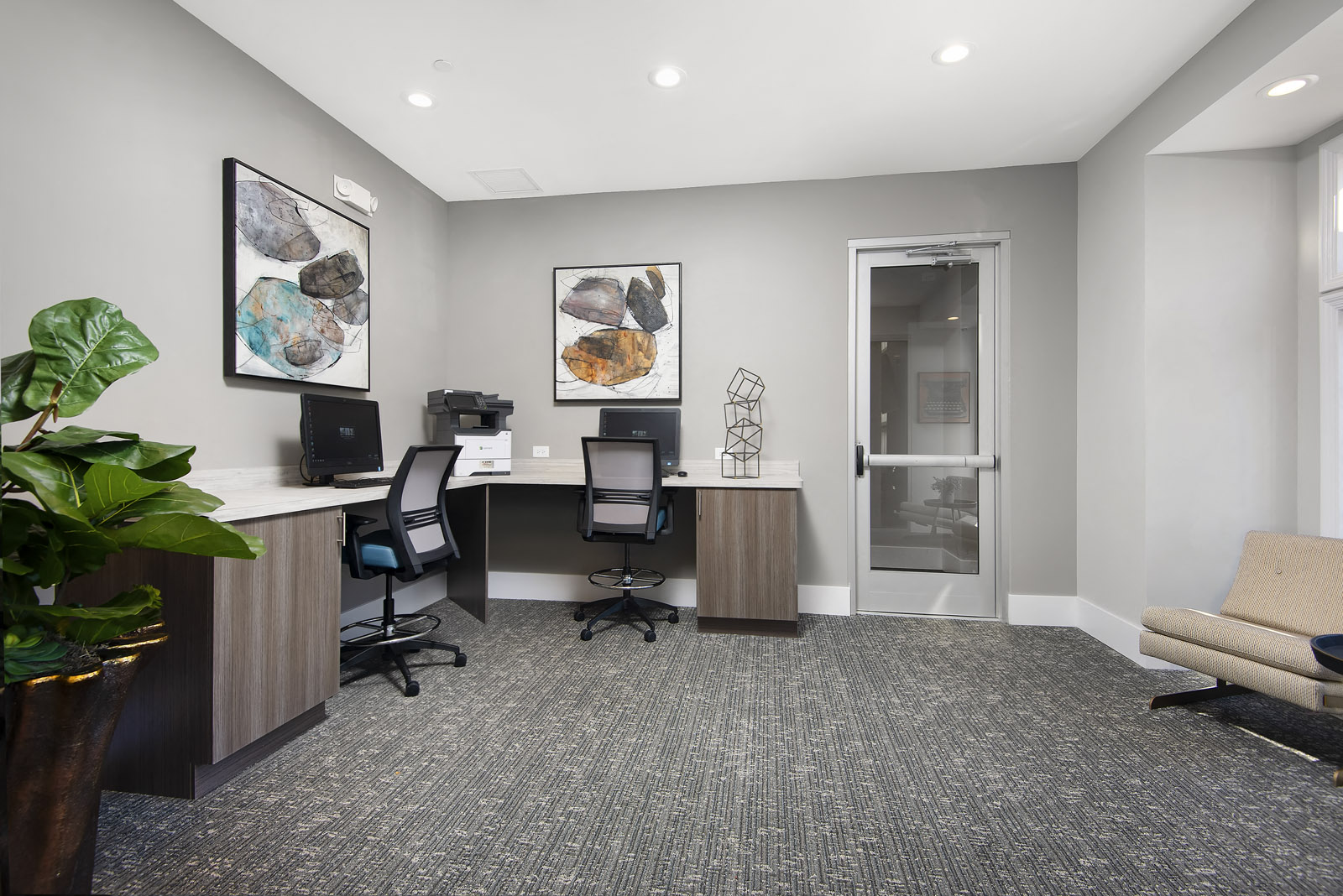 Business center with computers