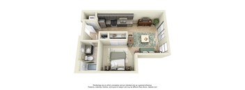 a 1 bedroom floor plan with a bathroom and a living room