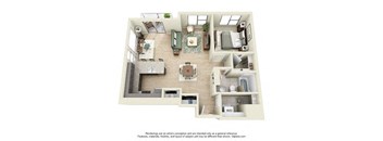 a 3d floor plan with a bedroom and a living room