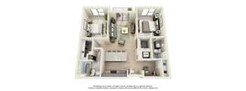 a 3d rendering of a floor plan with a bedroom and a living room