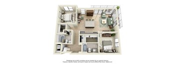 a 3d rendering of a floor plan with a bedroom and living room